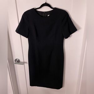 Vintage 100% Wool Black Short Sleeve Midi Little Black Dress 8 Devonshire Cream